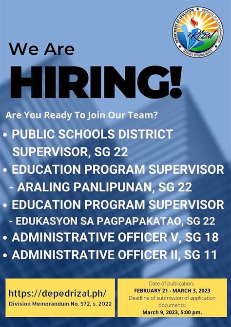 DepEd SDO Rizal is HIRING! Join .